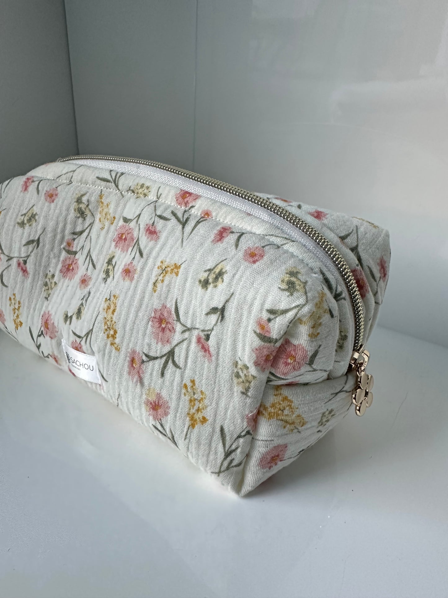 Trousse de toilette en double gaze de coton imprimé floral