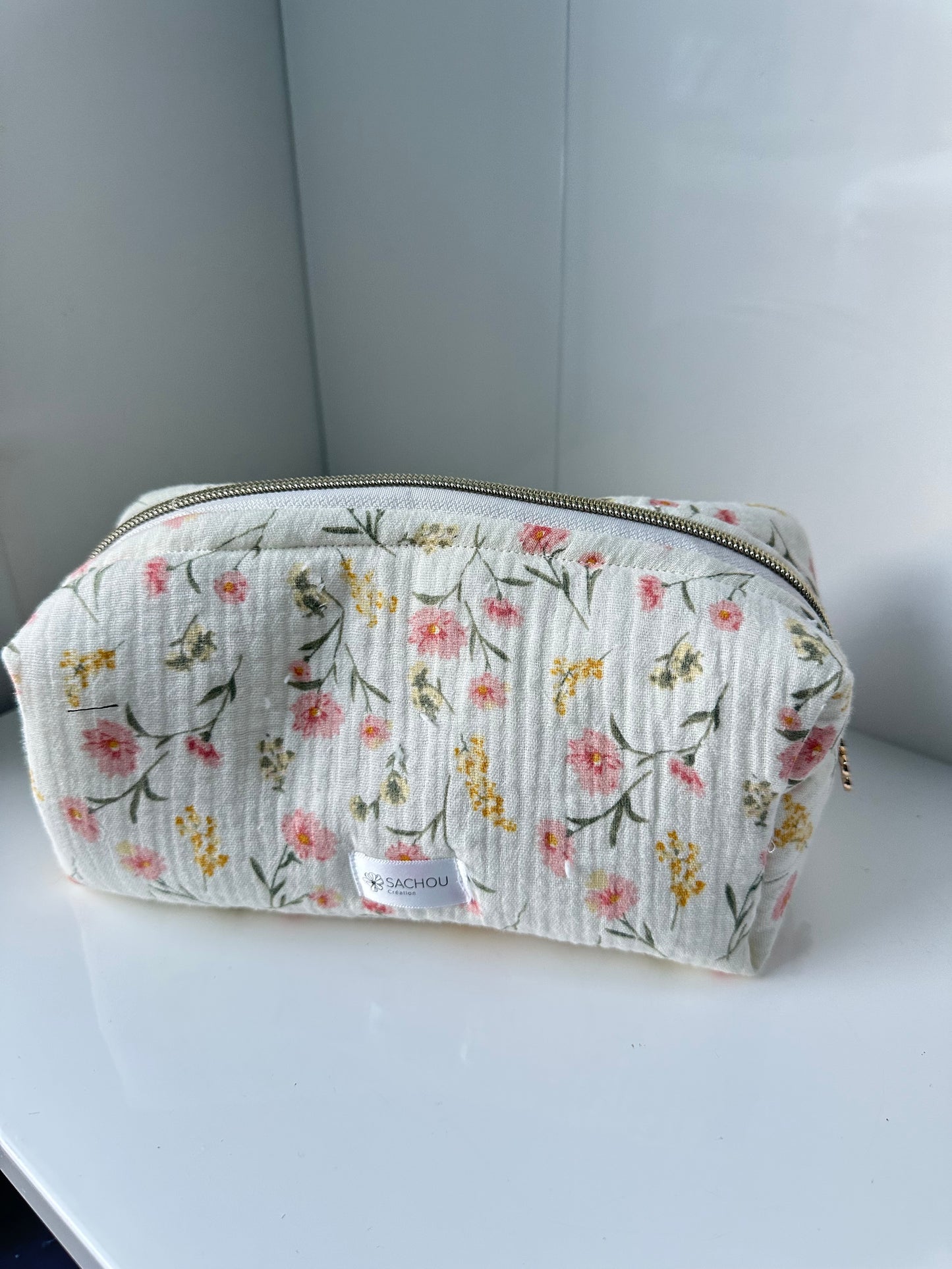 Trousse de toilette en double gaze de coton imprimé floral